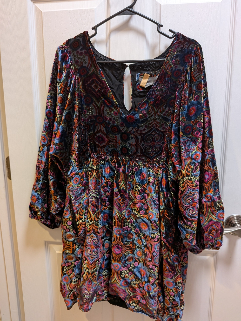 Anthropologie Multicolor Velvet Paisley Long-Sleeve Dress